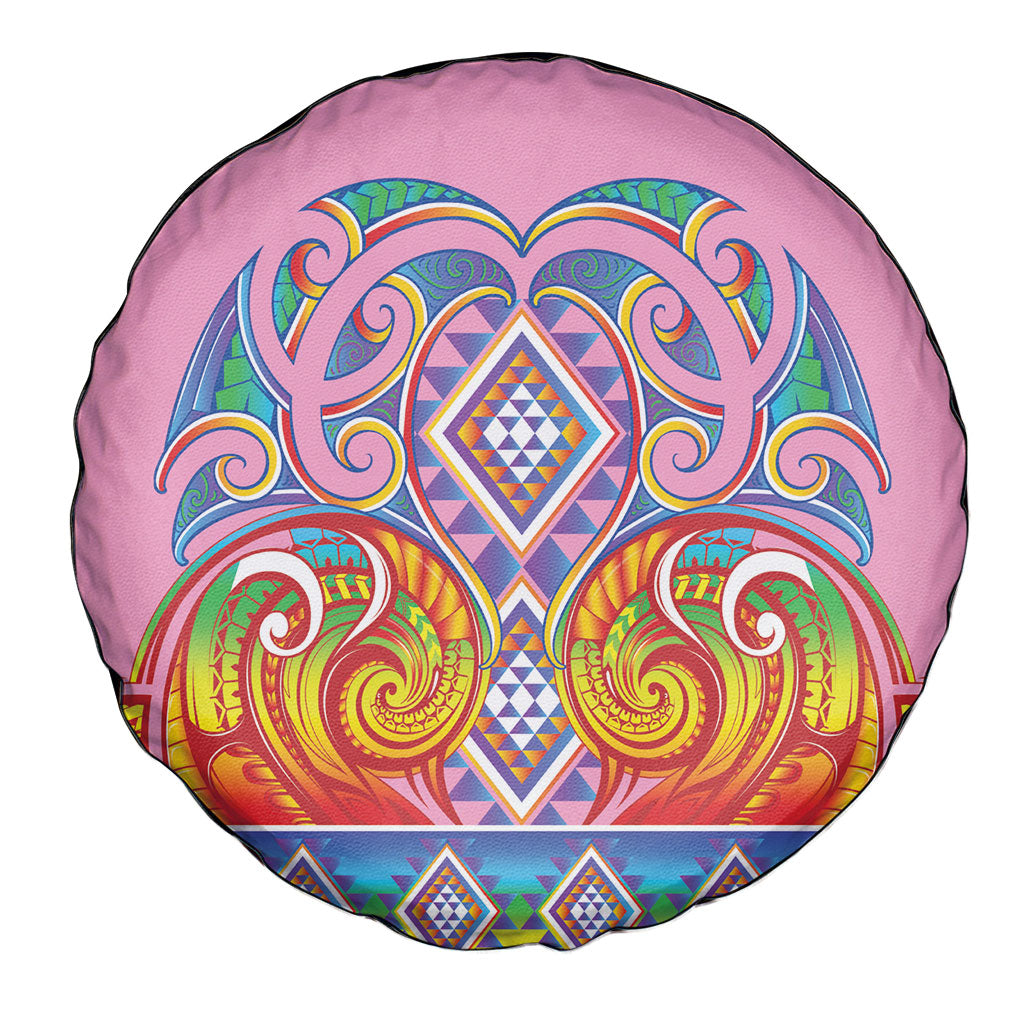 Rainbow Ngaru Taniko With Aotearoa Maori Tattoo Spare Tire Cover