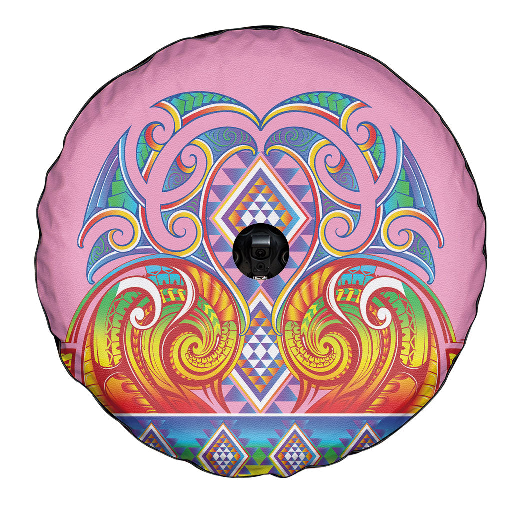 Rainbow Ngaru Taniko With Aotearoa Maori Tattoo Spare Tire Cover