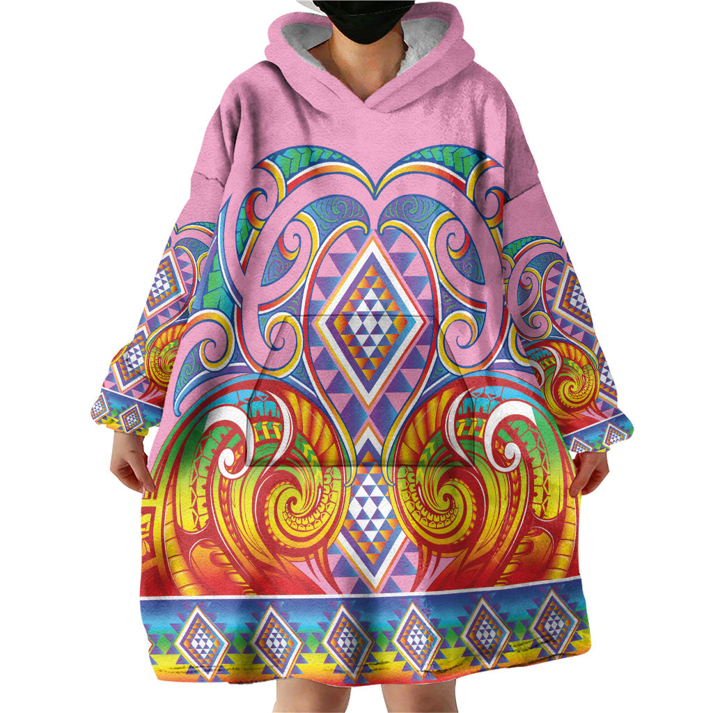 Rainbow Ngaru Taniko With Aotearoa Maori Tattoo Wearable Blanket Hoodie