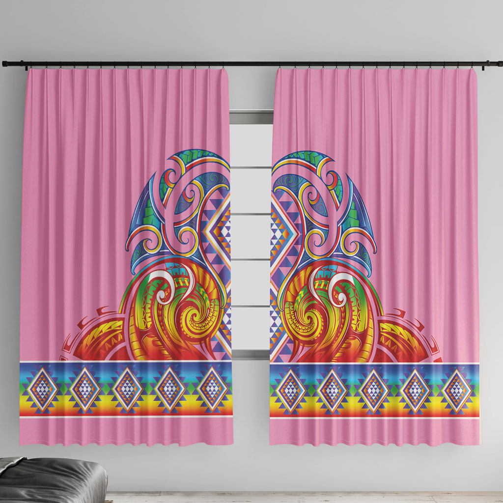 Rainbow Ngaru Taniko With Aotearoa Maori Tattoo Window Curtain