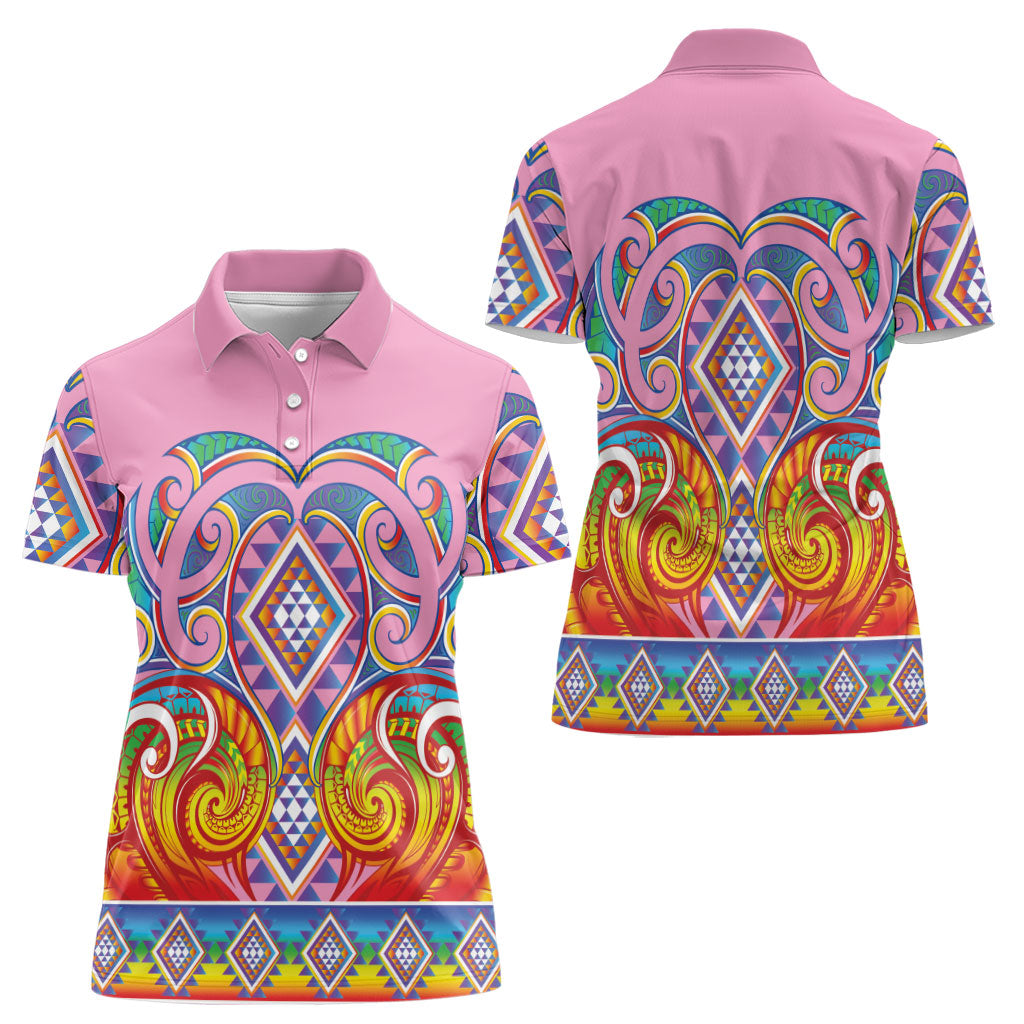 Rainbow Ngaru Taniko With Aotearoa Maori Tattoo Women Polo Shirt