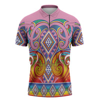 Rainbow Ngaru Taniko With Aotearoa Maori Tattoo Zipper Polo Shirt