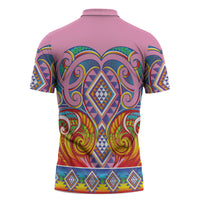 Rainbow Ngaru Taniko With Aotearoa Maori Tattoo Zipper Polo Shirt