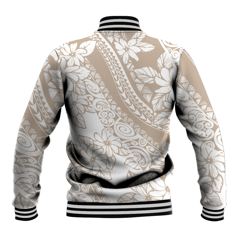 Polynesia Baseball Jacket Polynesian Tropical Flowers Beige Pastel Vibes LT14 - Polynesian Pride