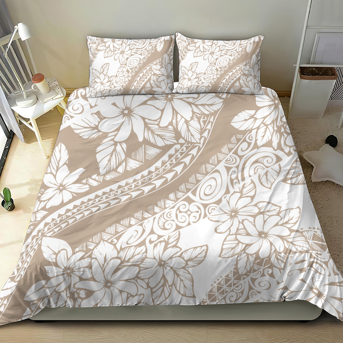 Polynesia Bedding Set Polynesian Tropical Flowers Beige Pastel Vibes LT14 - Polynesian Pride