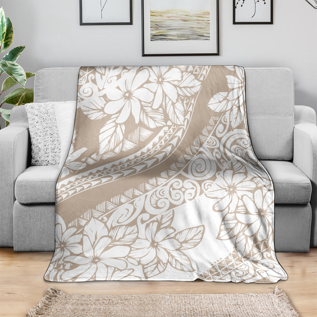 Polynesia Blanket Polynesian Tropical Flowers Beige Pastel Vibes LT14 - Polynesian Pride