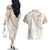 Polynesia Couples Matching Off The Shoulder Long Sleeve Dress and Hawaiian Shirt Polynesian Tropical Flowers Beige Pastel Vibes LT14 - Polynesian Pride