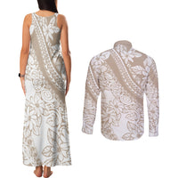 Polynesia Couples Matching Tank Maxi Dress and Long Sleeve Button Shirts Polynesian Tropical Flowers Beige Pastel Vibes LT14 - Polynesian Pride