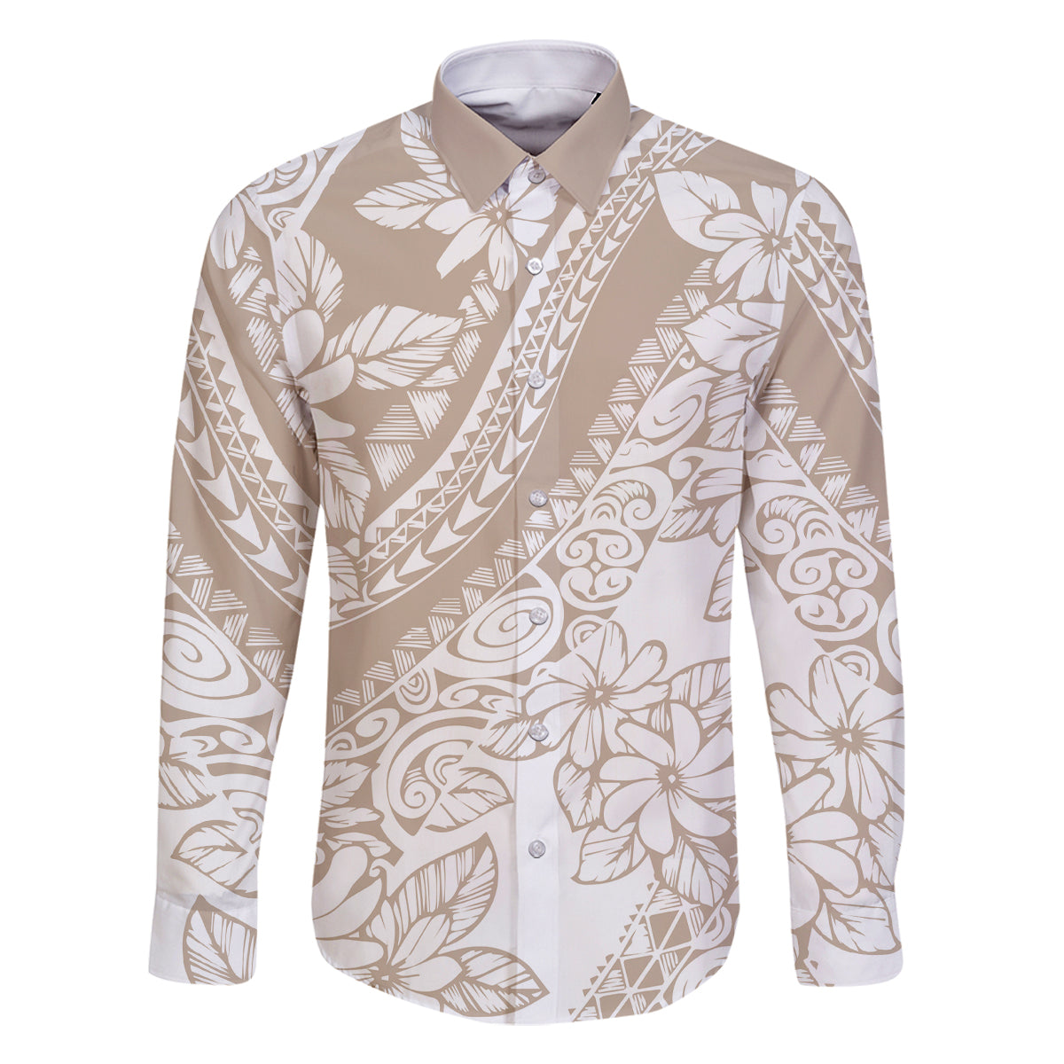 Polynesia Family Matching Mermaid Dress and Hawaiian Shirt Polynesian Tropical Flowers Beige Pastel Vibes LT14 - Polynesian Pride