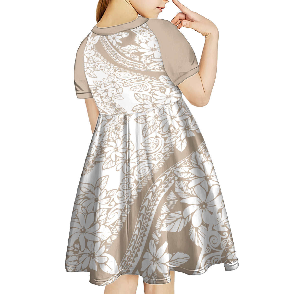 Polynesia Kid Short Sleeve Dress Polynesian Tropical Flowers Beige Pastel Vibes LT14 - Polynesian Pride