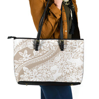 Polynesia Leather Tote Bag Polynesian Tropical Flowers Begie Pastel Vibes LT14 - Polynesian Pride