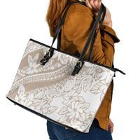 Polynesia Leather Tote Bag Polynesian Tropical Flowers Begie Pastel Vibes LT14 - Polynesian Pride