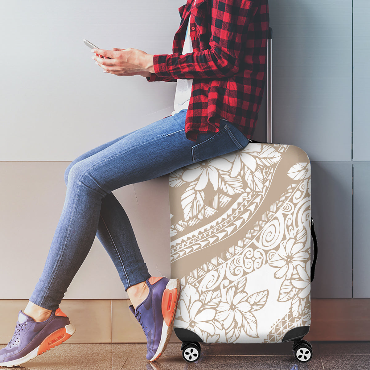 Polynesia Luggage Cover Polynesian Tropical Flowers Begie Pastel Vibes LT14 - Polynesian Pride