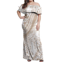 Polynesia Off Shoulder Maxi Dress Polynesian Tropical Flowers Beige Pastel Vibes LT14 Women Beige - Polynesian Pride