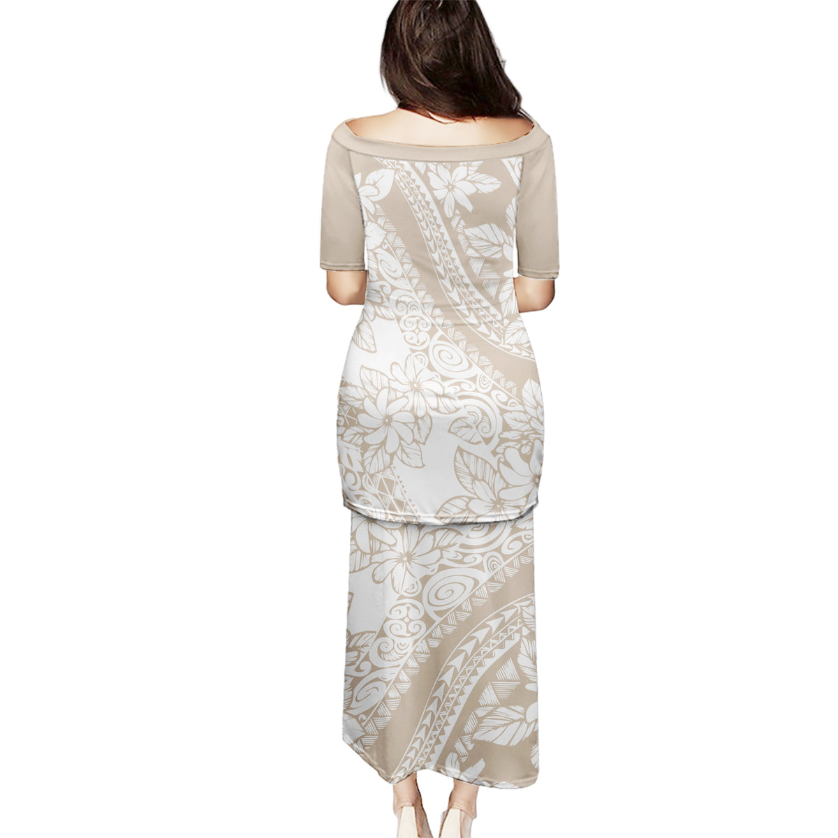 Polynesia Puletasi Polynesian Tropical Flowers Beige Pastel Vibes LT14 - Polynesian Pride