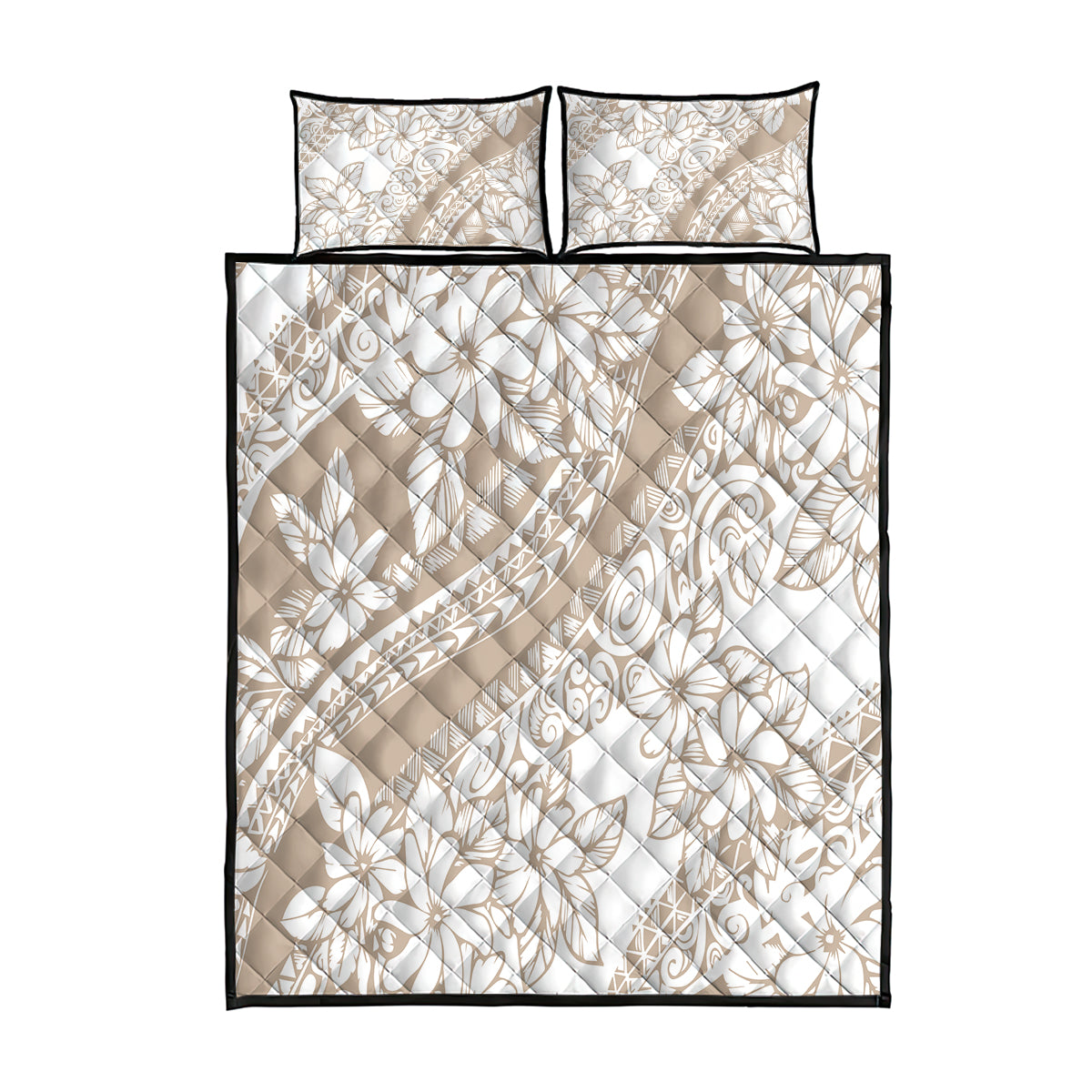 Polynesia Quilt Bed Set Polynesian Tropical Flowers Begie Pastel Vibes LT14 Begie - Polynesian Pride