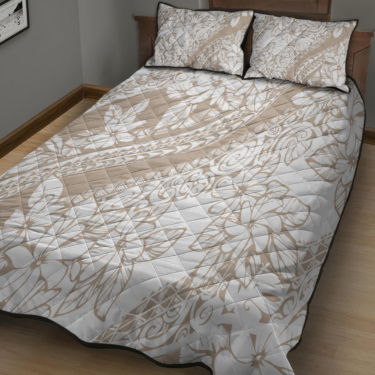 Polynesia Quilt Bed Set Polynesian Tropical Flowers Begie Pastel Vibes LT14 - Polynesian Pride