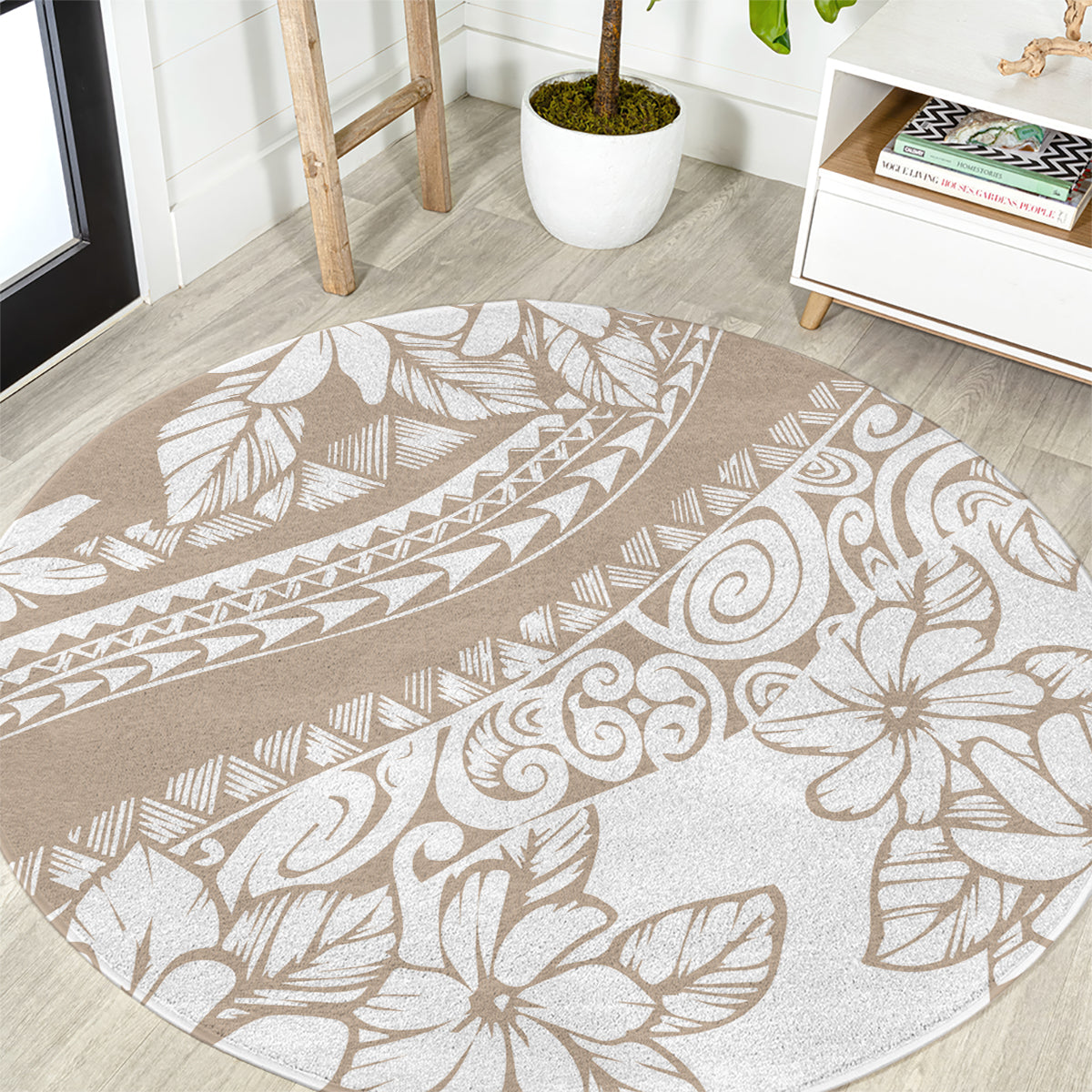 Polynesia Round Carpet Polynesian Tropical Flowers Begie Pastel Vibes LT14 Begie - Polynesian Pride