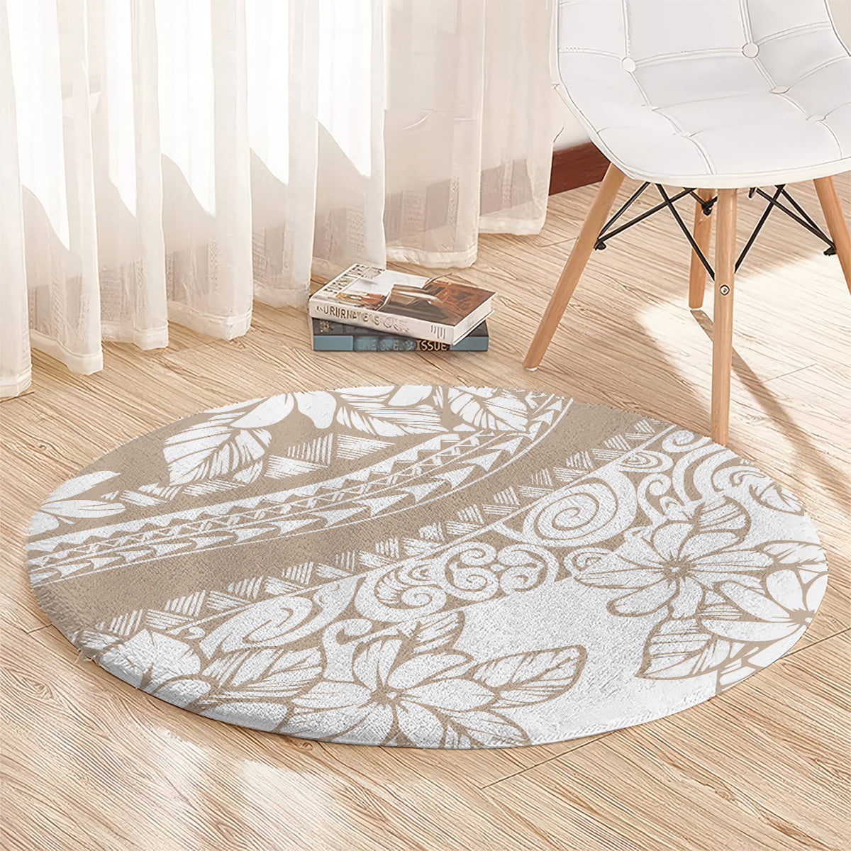Polynesia Round Carpet Polynesian Tropical Flowers Begie Pastel Vibes LT14 - Polynesian Pride