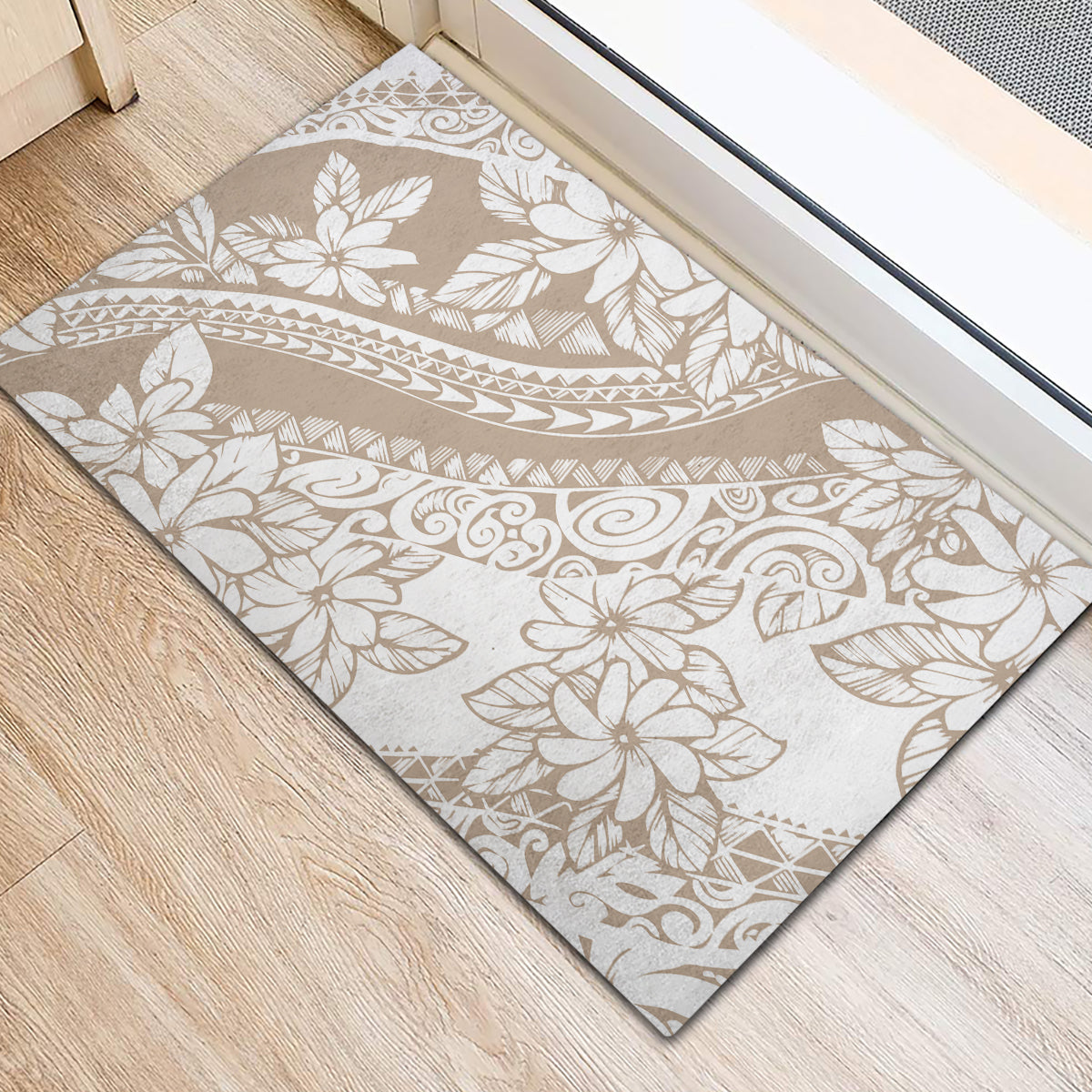Polynesia Rubber Doormat Polynesian Tropical Flowers Begie Pastel Vibes LT14 - Polynesian Pride