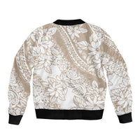 Polynesia Sleeve Zip Bomber Jacket Polynesian Tropical Flowers Beige Pastel Vibes LT14 - Polynesian Pride