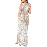 Polynesia Tank Maxi Dress Polynesian Tropical Flowers Beige Pastel Vibes LT14 - Polynesian Pride