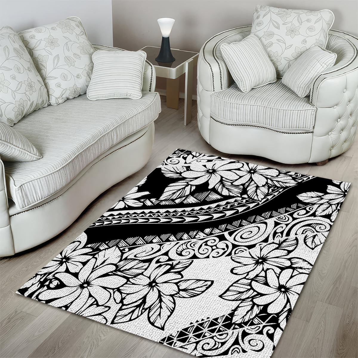 Polynesia Area Rug Polynesian Tropical Flowers Black Pastel Vibes LT14 - Polynesian Pride