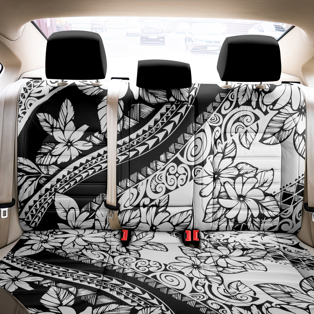 Polynesia Back Car Seat Cover Polynesian Tropical Flowers Black Pastel Vibes