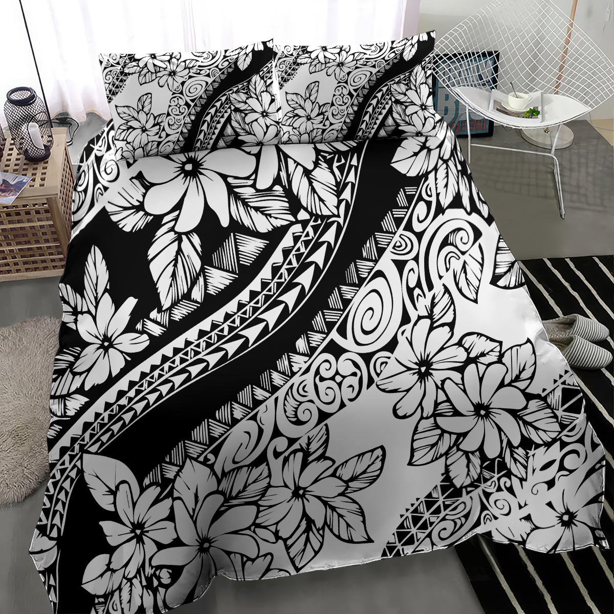 Polynesia Bedding Set Polynesian Tropical Flowers Black Pastel Vibes LT14 - Polynesian Pride