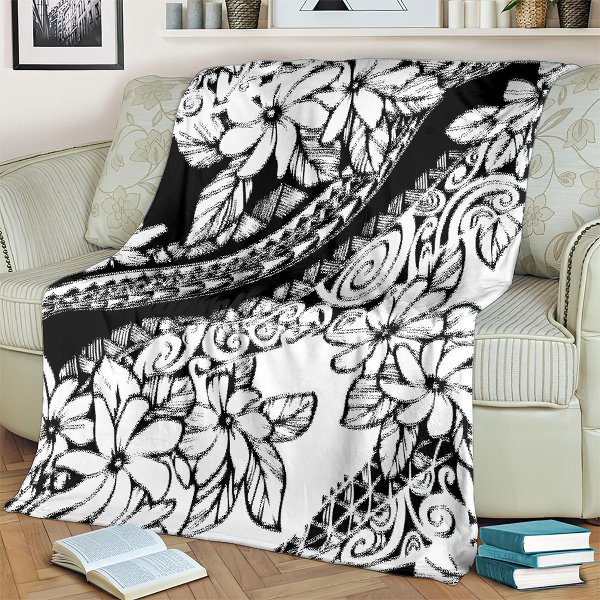 Polynesia Blanket Polynesian Tropical Flowers Black Pastel Vibes LT14 - Polynesian Pride
