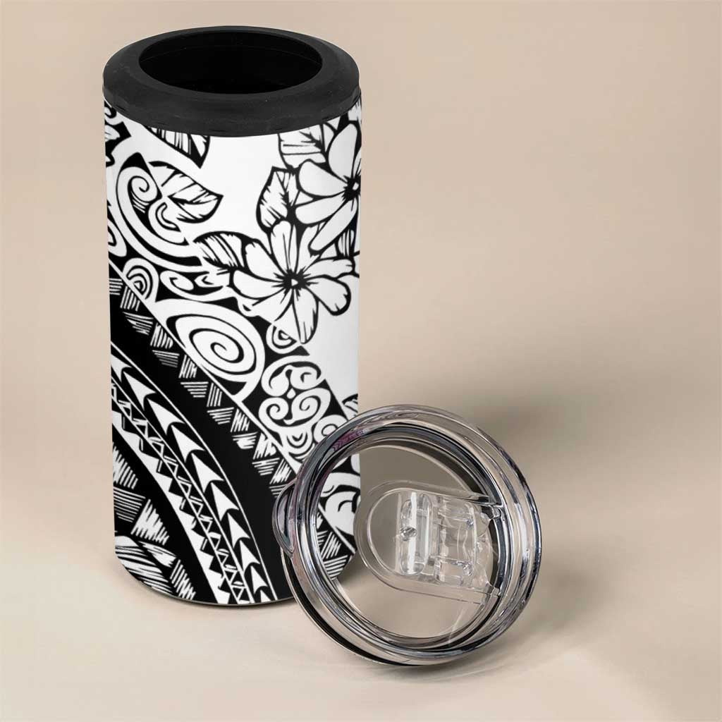 Polynesia 4 in 1 Can Cooler Tumbler Polynesian Tropical Flowers Black Pastel Vibes