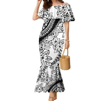 Polynesia Family Matching Mermaid Dress and Hawaiian Shirt Polynesian Tropical Flowers Black Pastel Vibes LT14 Mom's Dress Black - Polynesian Pride
