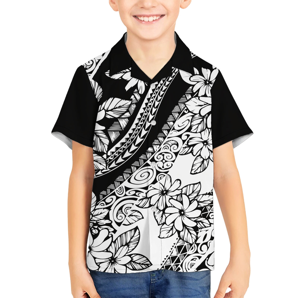 Polynesia Family Matching Off Shoulder Maxi Dress and Hawaiian Shirt Polynesian Tropical Flowers Black Pastel Vibes LT14 Son's Shirt Black - Polynesian Pride