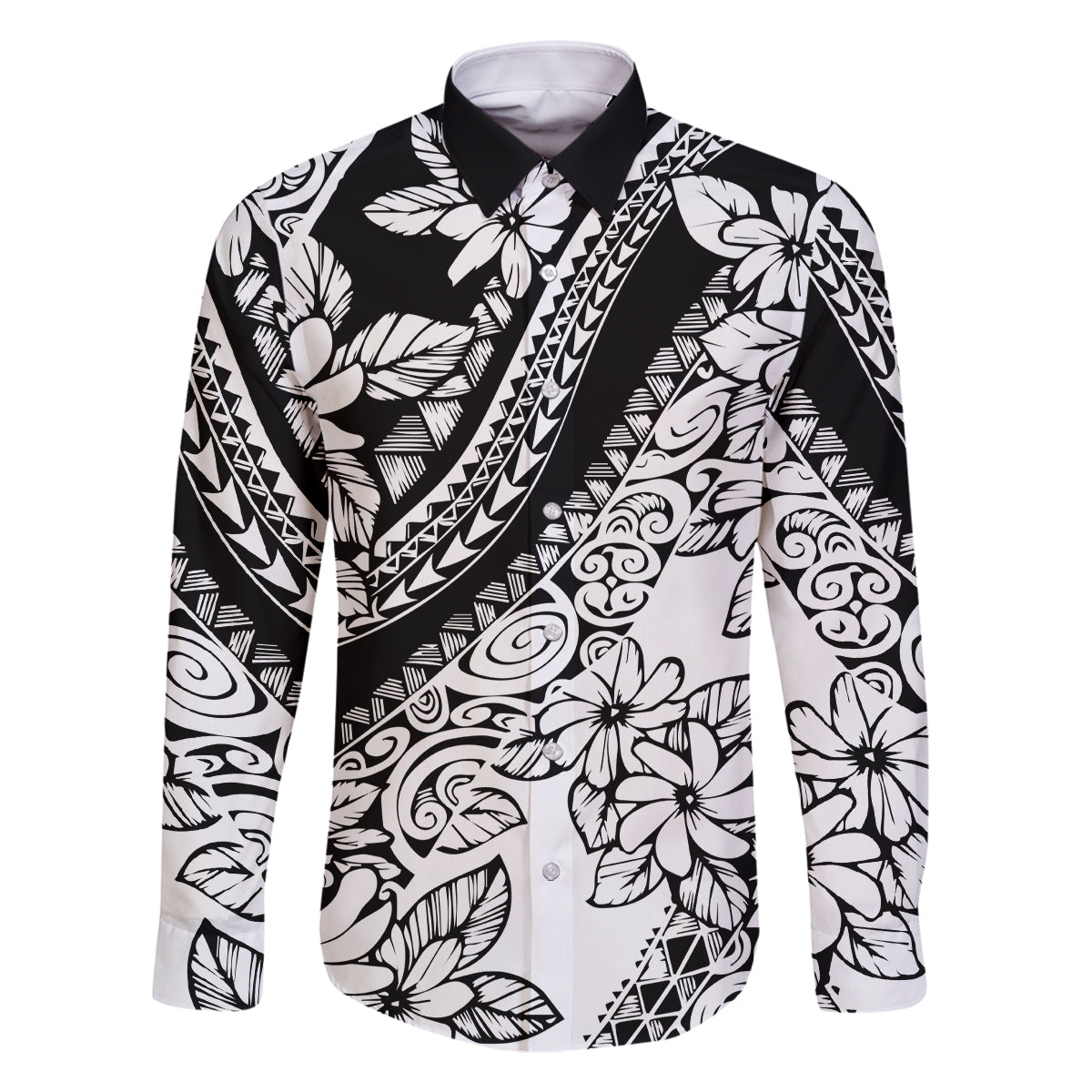 Polynesia Family Matching Tank Maxi Dress and Hawaiian Shirt Polynesian Tropical Flowers Black Pastel Vibes LT14 Dad's Shirt - Long Sleeve Black - Polynesian Pride
