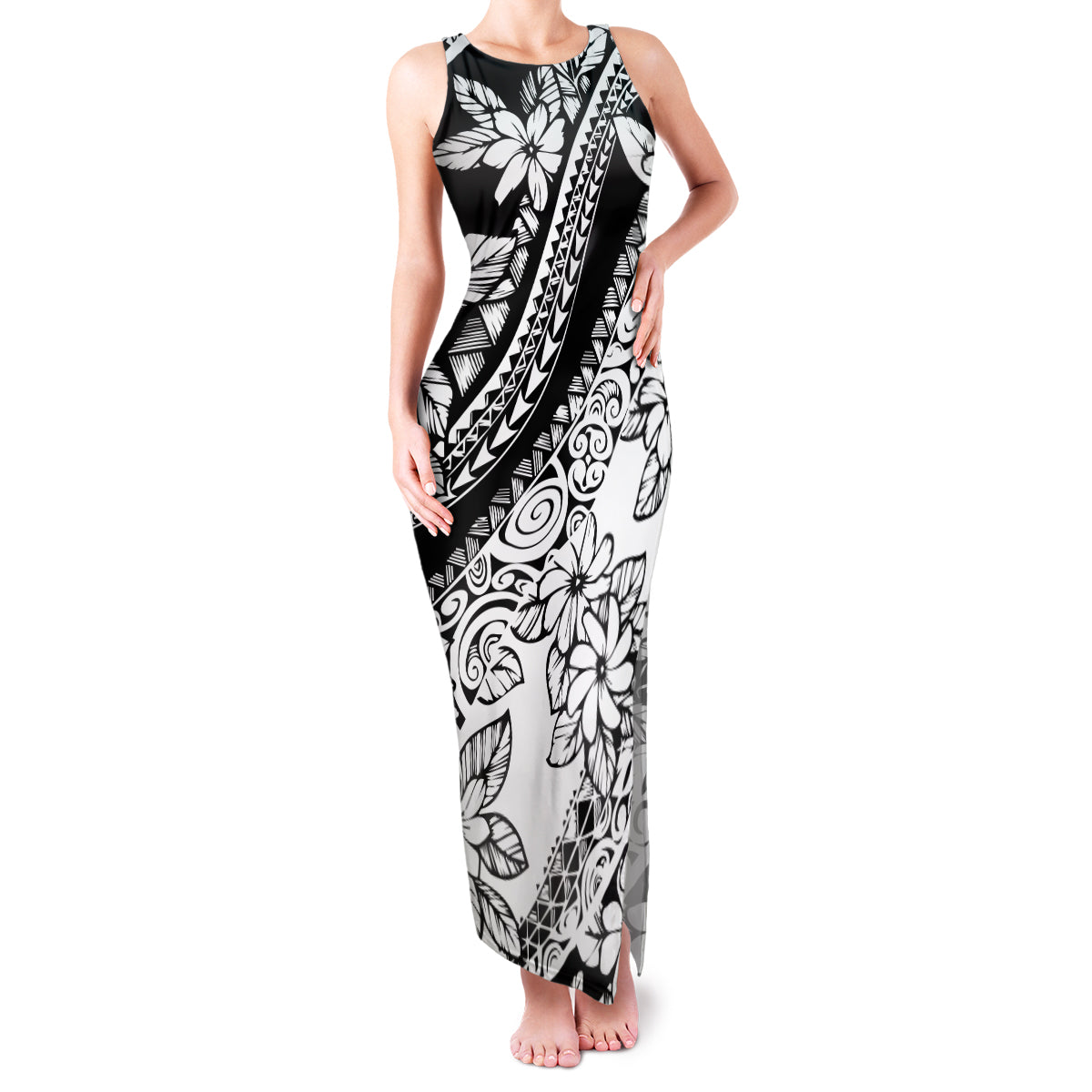 Polynesia Family Matching Tank Maxi Dress and Hawaiian Shirt Polynesian Tropical Flowers Black Pastel Vibes LT14 Mom's Dress Black - Polynesian Pride