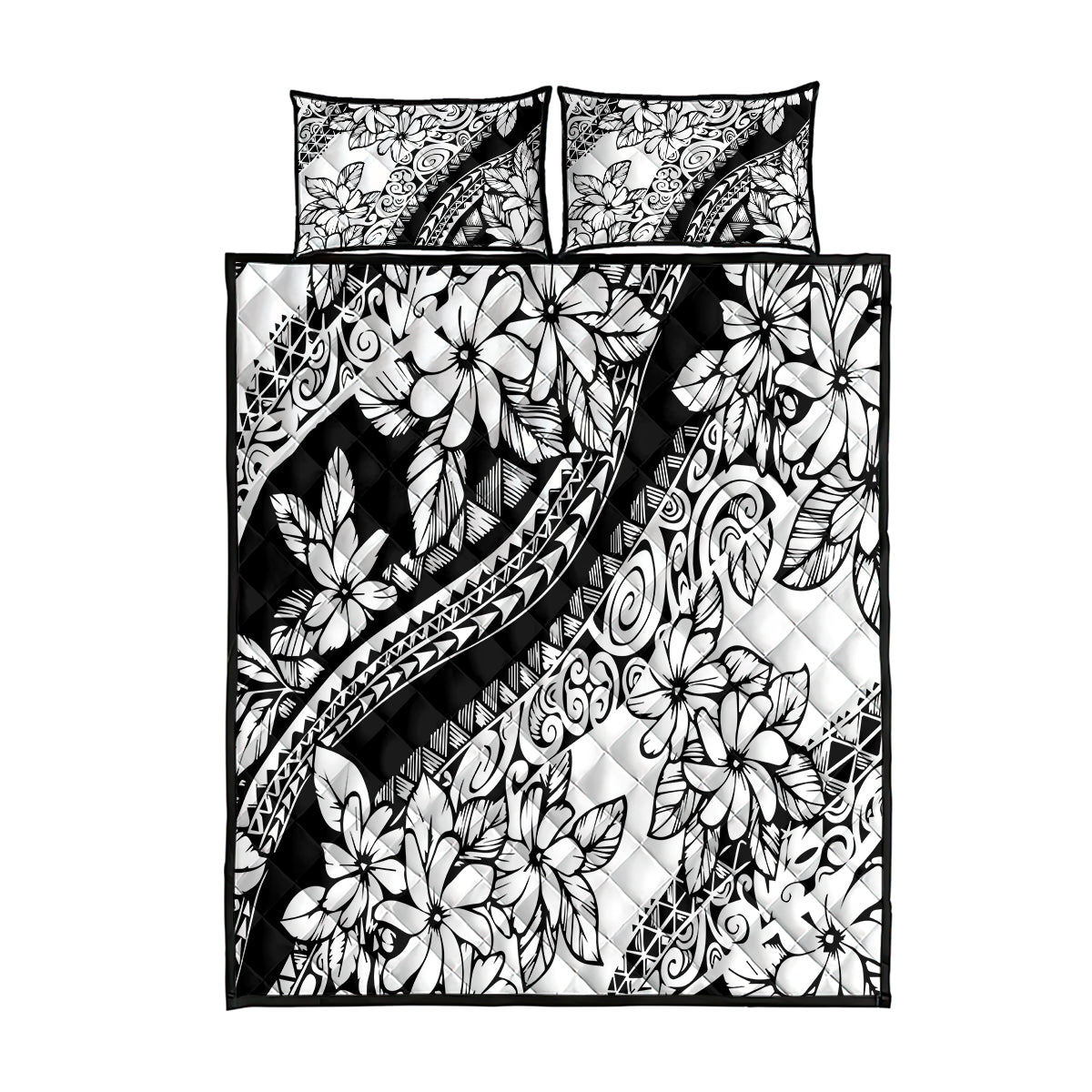 Polynesia Quilt Bed Set Polynesian Tropical Flowers Black Pastel Vibes LT14 Black - Polynesian Pride
