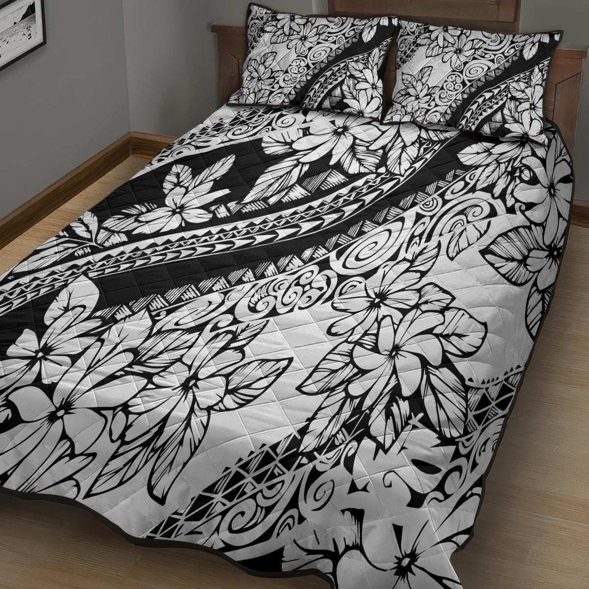 Polynesia Quilt Bed Set Polynesian Tropical Flowers Black Pastel Vibes LT14 - Polynesian Pride