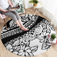 Polynesia Round Carpet Polynesian Tropical Flowers Black Pastel Vibes LT14 - Polynesian Pride