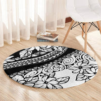 Polynesia Round Carpet Polynesian Tropical Flowers Black Pastel Vibes LT14 - Polynesian Pride