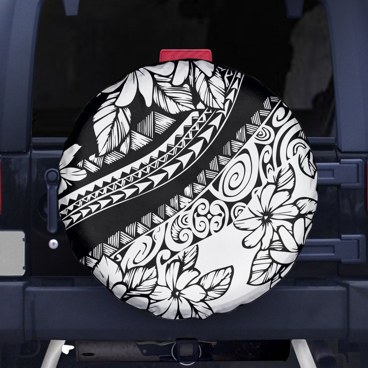 Polynesia Spare Tire Cover Polynesian Tropical Flowers Black Pastel Vibes LT14 Black - Polynesian Pride