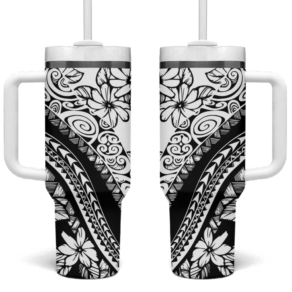 Polynesia Tumbler With Handle Polynesian Tropical Flowers Black Pastel Vibes