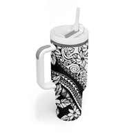 Polynesia Tumbler With Handle Polynesian Tropical Flowers Black Pastel Vibes LT14 - Polynesian Pride
