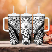 Polynesia Tumbler With Handle Polynesian Tropical Flowers Black Pastel Vibes LT14 - Polynesian Pride