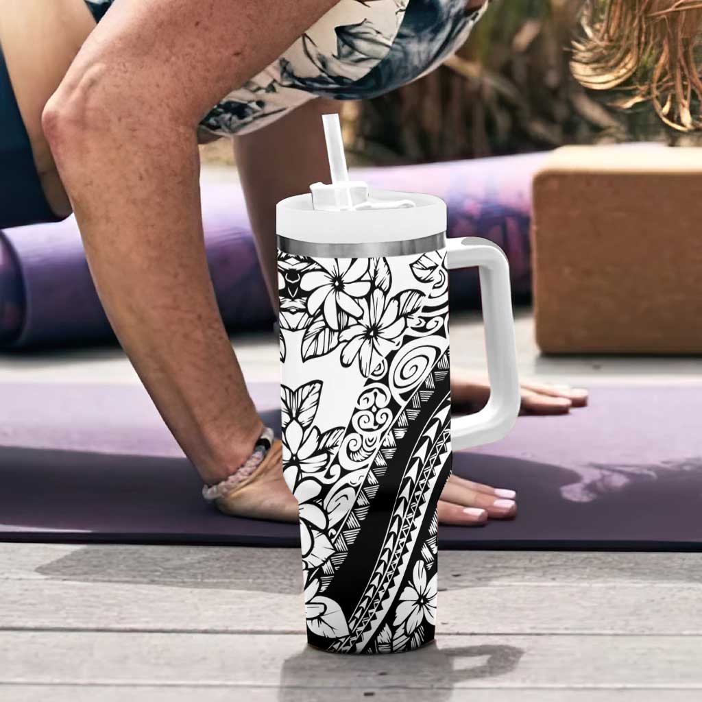 Polynesia Tumbler With Handle Polynesian Tropical Flowers Black Pastel Vibes LT14 - Polynesian Pride