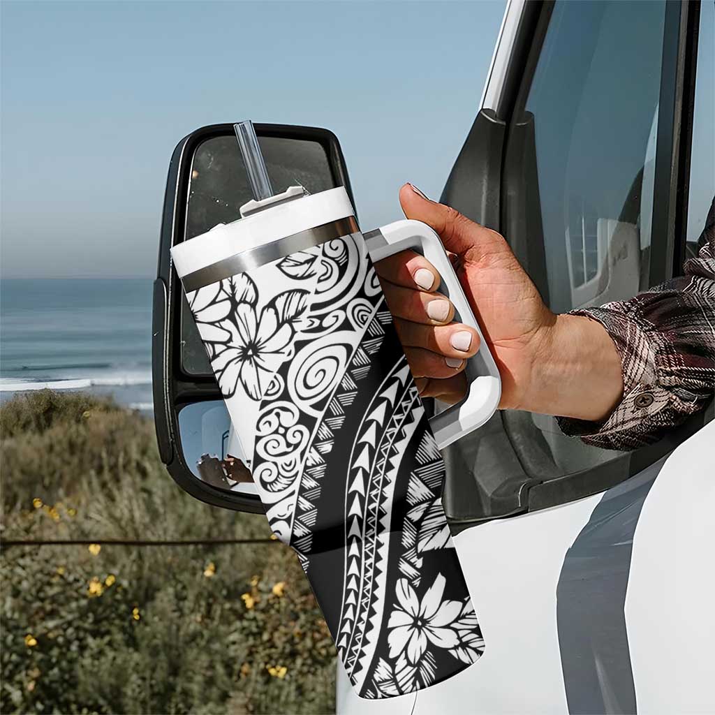 Polynesia Tumbler With Handle Polynesian Tropical Flowers Black Pastel Vibes LT14 - Polynesian Pride