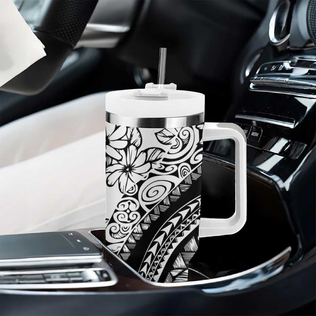 Polynesia Tumbler With Handle Polynesian Tropical Flowers Black Pastel Vibes LT14 - Polynesian Pride