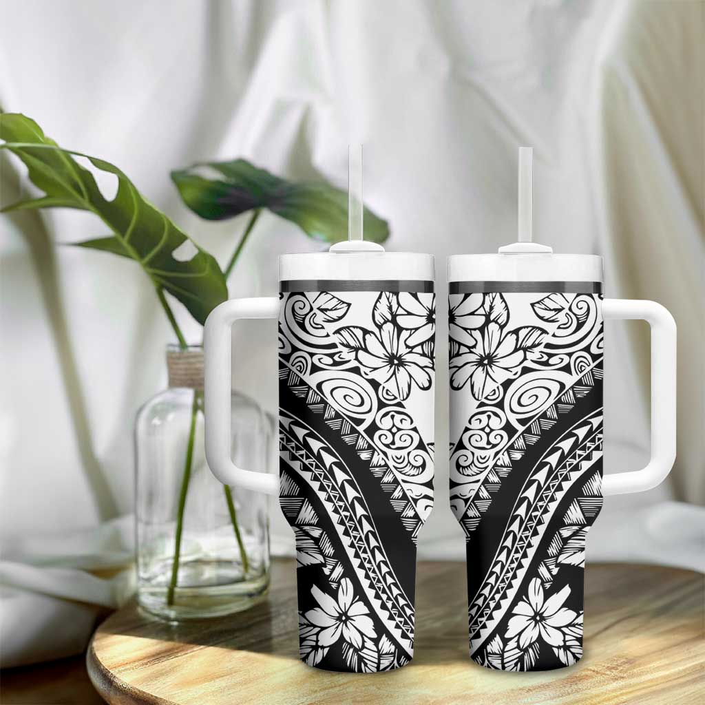 Polynesia Tumbler With Handle Polynesian Tropical Flowers Black Pastel Vibes LT14 - Polynesian Pride