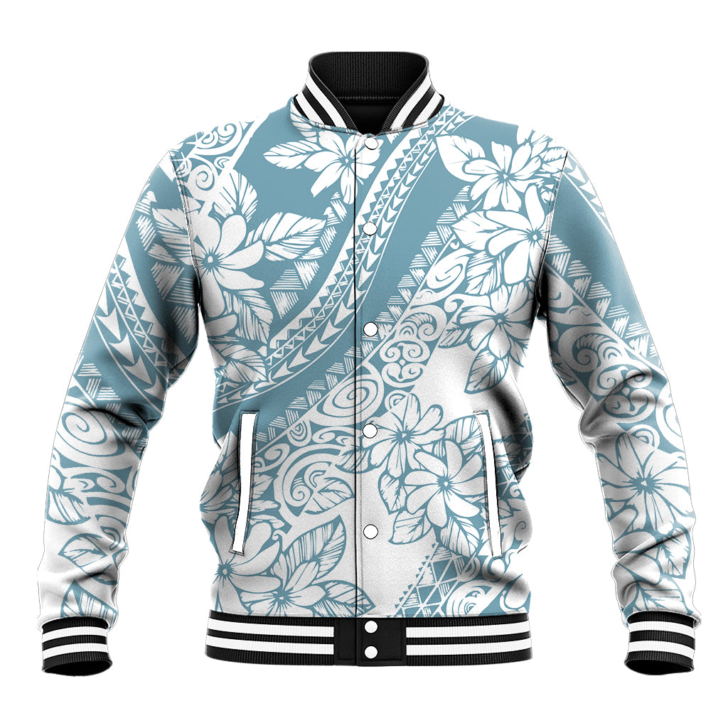 Polynesia Baseball Jacket Polynesian Tropical Flowers Blue Pastel Vibes LT14 Unisex Blue - Polynesian Pride