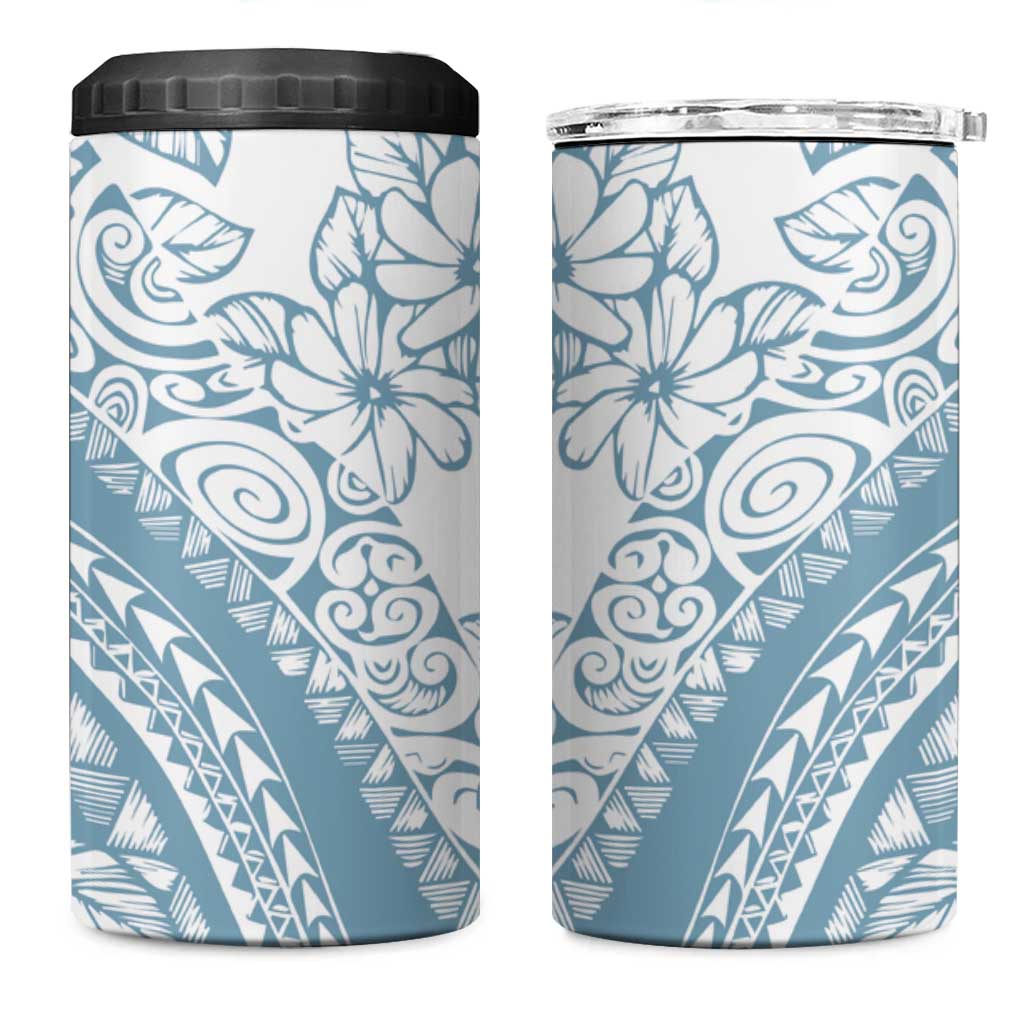 Polynesia 4 in 1 Can Cooler Tumbler Polynesian Tropical Flowers Blue Pastel Vibes