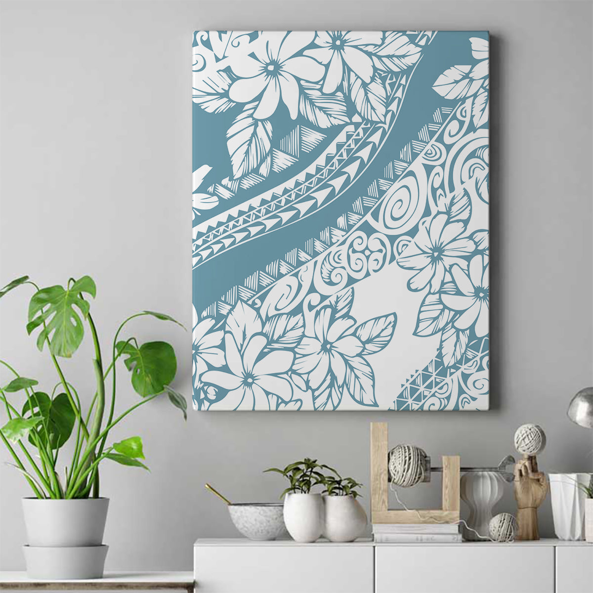 Polynesia Canvas Wall Art Polynesian Tropical Flowers Blue Pastel Vibes LT14 Blue - Polynesian Pride